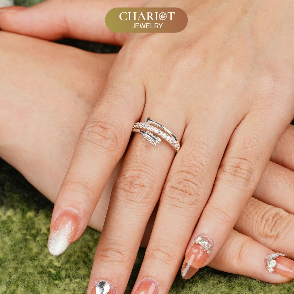 Nhẫn bạc NCJ08 Hình Mũi Tên Đính Đá Lấp Lánh Chariot Jewelry