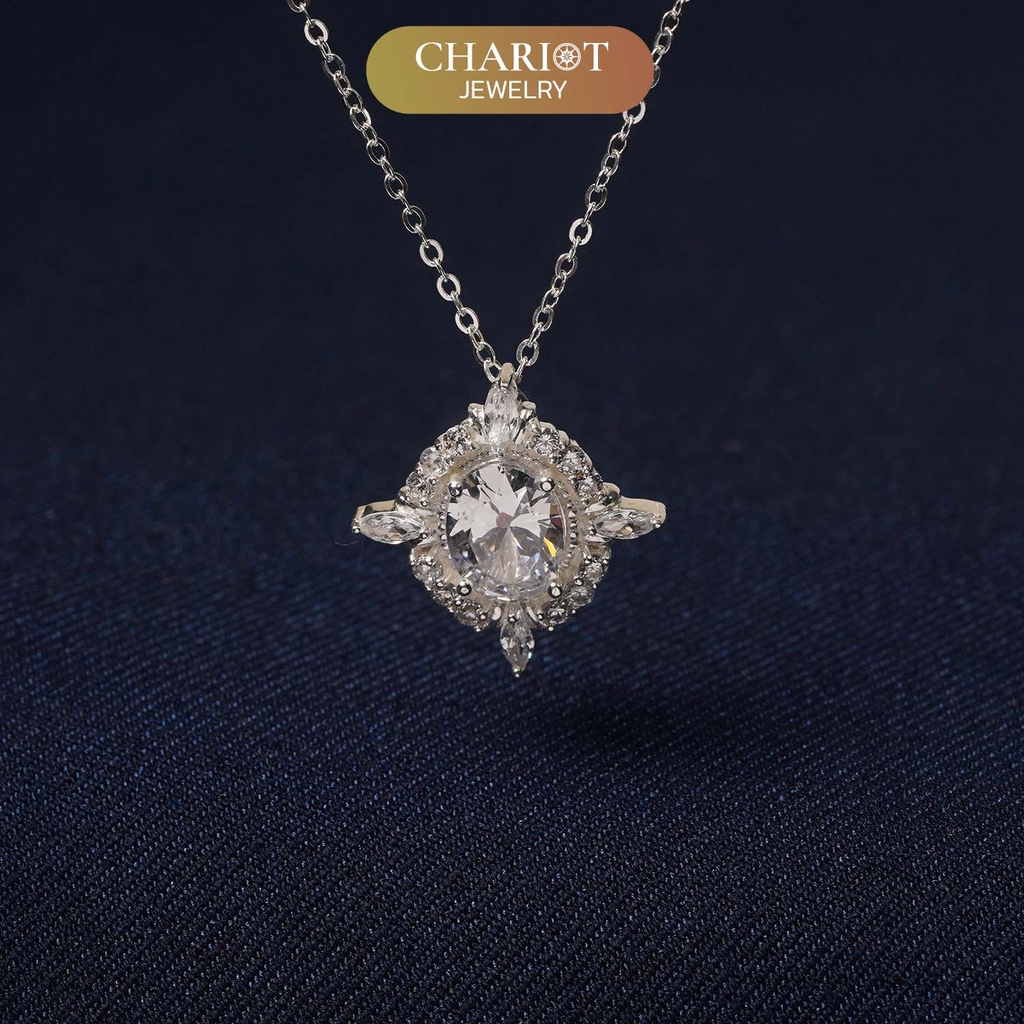 Dây chuyền DCJ71 mặt Oval đính đá CZ lấp lánh bạc 925 ChariotJewelry