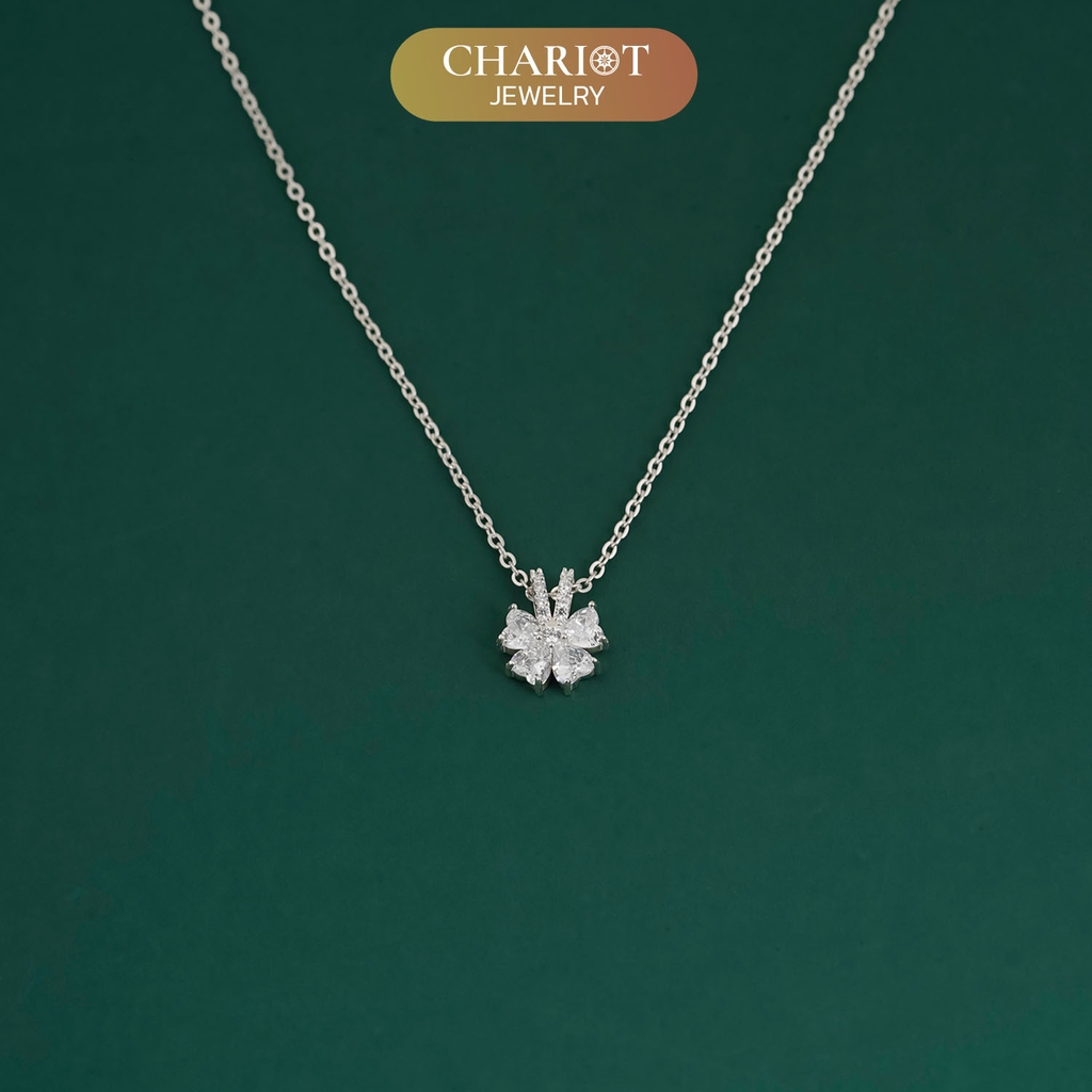 Dây chuyền bạc s925 DCJ204 hình hoa đính đá, ngọt ngào và tinh tế cho phái nữ, ChariotJewelry