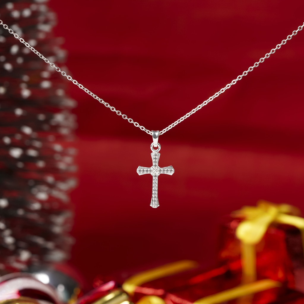 Dây chuyền DJ197 S925 Cây thánh giá đính đá thanh lịch, quà tặng Valentine ý nghĩa, Chariot Jewelry