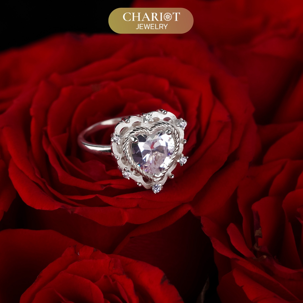Nhẫn bạc nữ S925 NCJ63 trái tim tình yêu lấp lánh, quà tặng Valentine ý nghĩa dành cho bạn gái, Chariot Jewelry