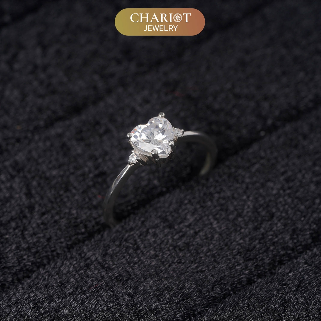 Nhẫn bạc S925 NCJ48 đính đá trái tim, quà tặng 8-3 ý nghĩa dành cho bạn gái, Chariot Jewelry