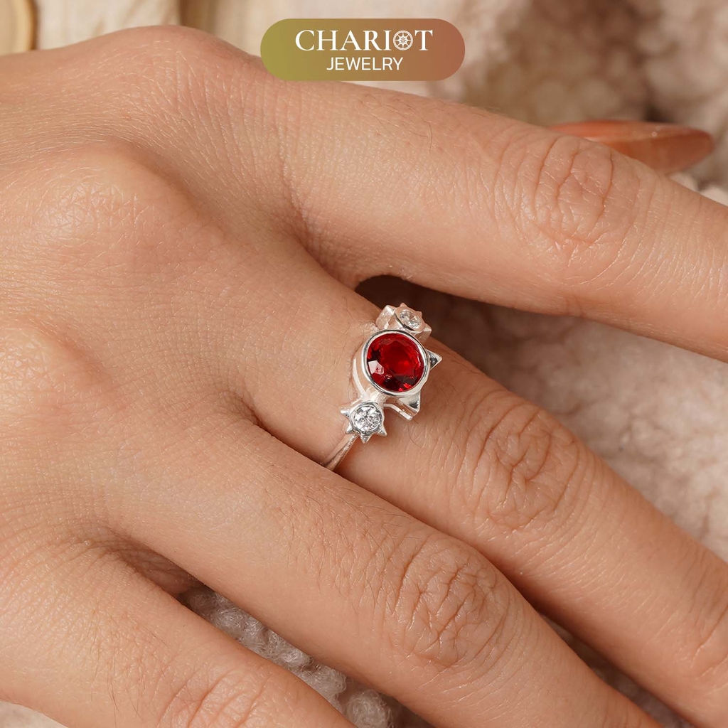Nhẫn bạc NCJ44 925 CHARIOT họa tiết hình mèo dễ thương đính đá cao cấp ChariotJewelry