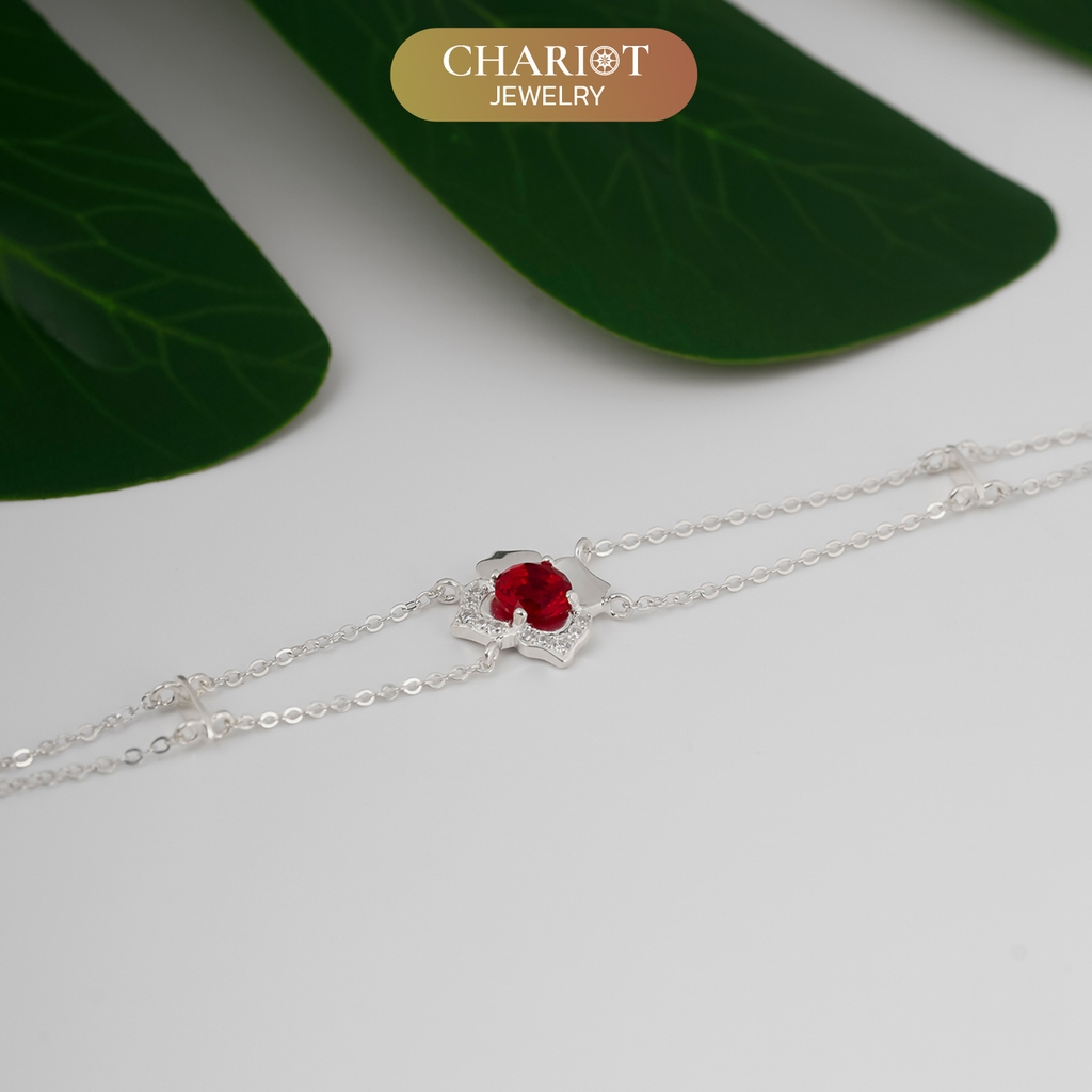 Lắc tay BCJ10 bông hoa đá đỏ quyến rũ Chariot Jewelry
