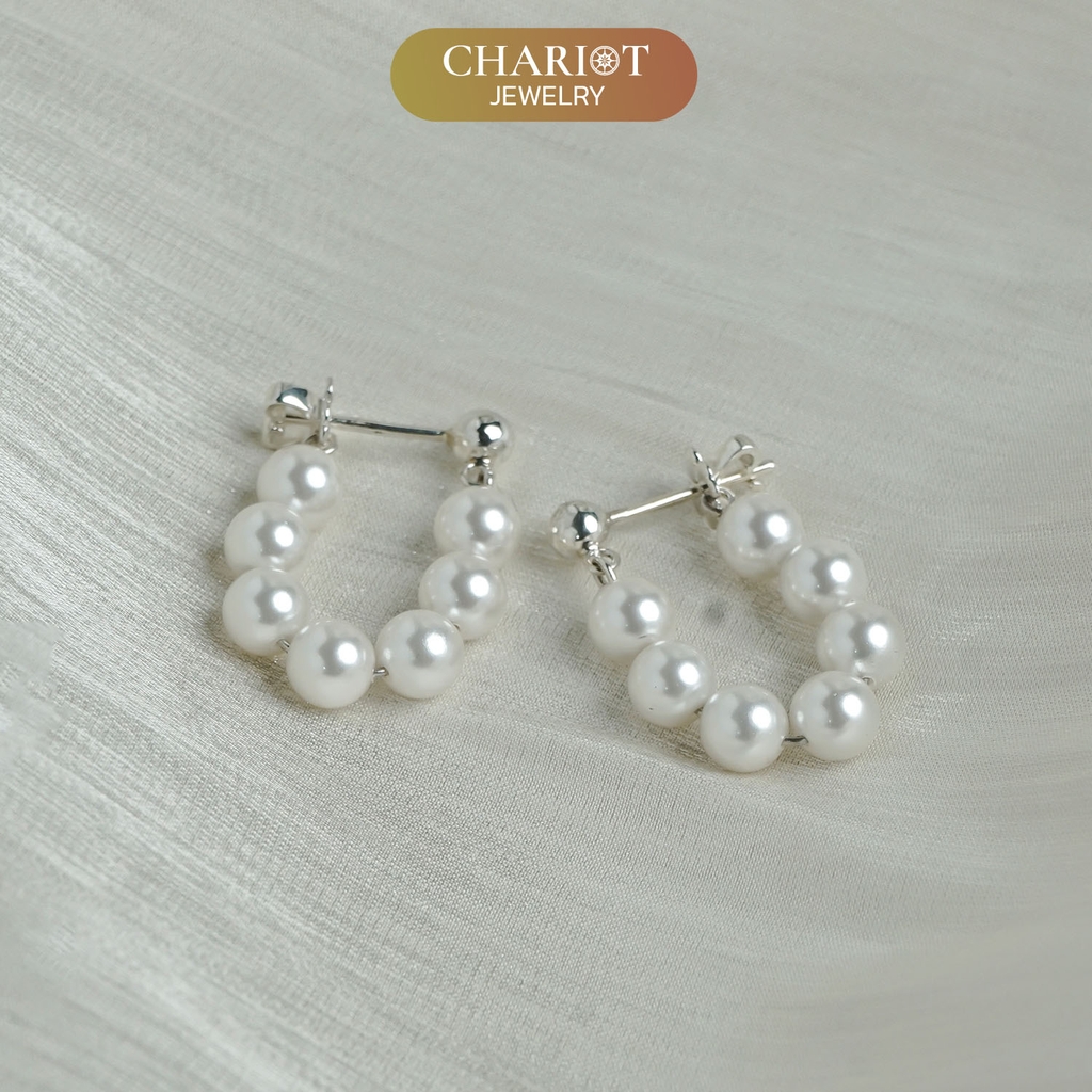 Khuyên tai nữ  ECJ08 ngọc trai nhân tạo, thanh lịch duyên dáng chốt bạc s925 ChariotJewelry