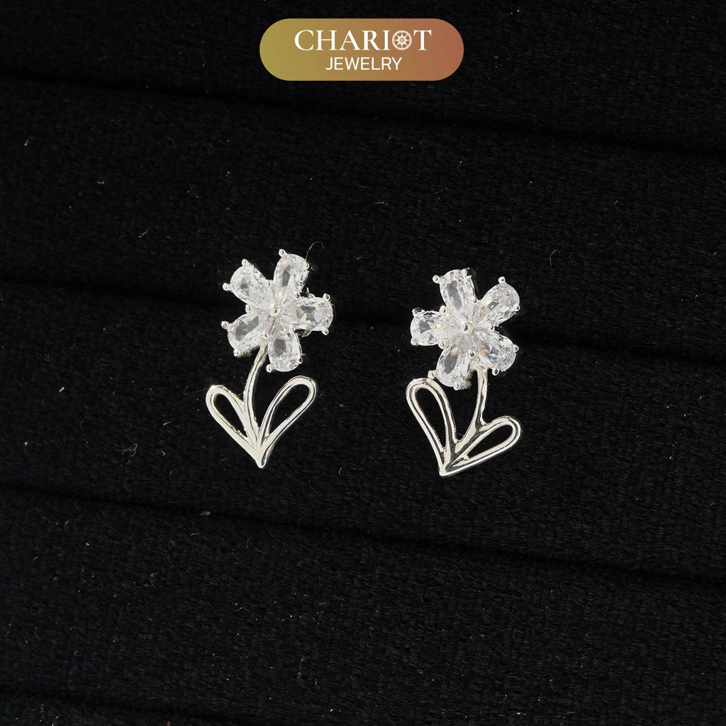 Khuyên tai bạc ECJ14 nữ 925 CHARIOT bông hoa nhỏ đơn giản dễ thương ChariotJewelry
