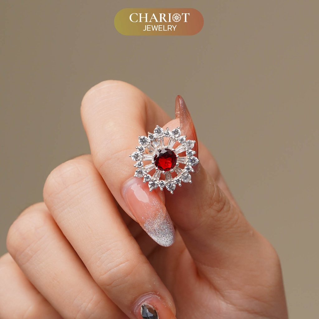 Khuyên tai bạc ECJ24 Vòng xoay hoa mặt trời s925 ChariotJewelry