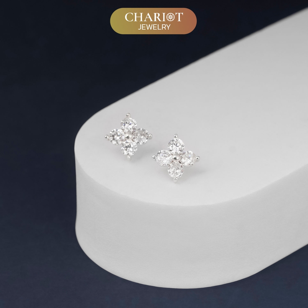 Khuyên tai bạc ECJ19 bông hoa 4 cánh mang lại may mắn ChariotJewelry