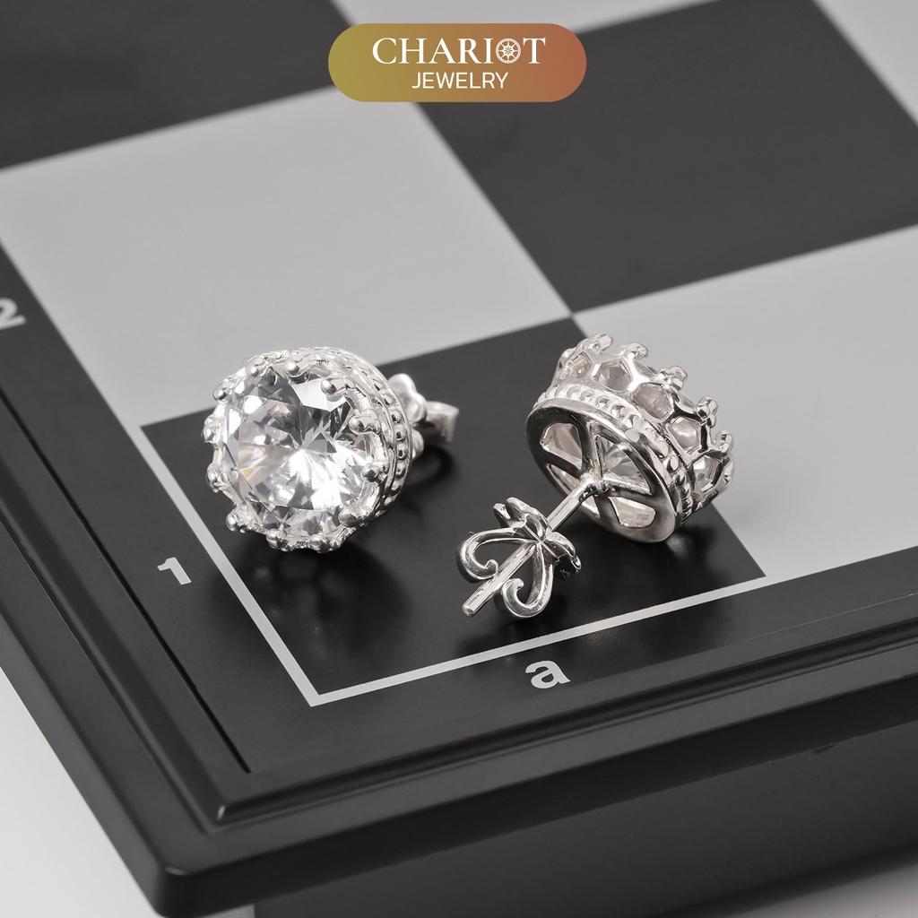 Khuyên tai bạc ECJ39 Royal Crown s925 ChariotJewelry