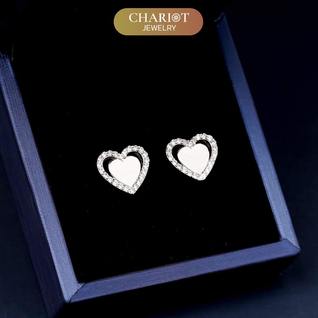Khuyên tai bạc ECJ51 hình trái tim thanh lịch, dễ phối đồ ChariotJewelry