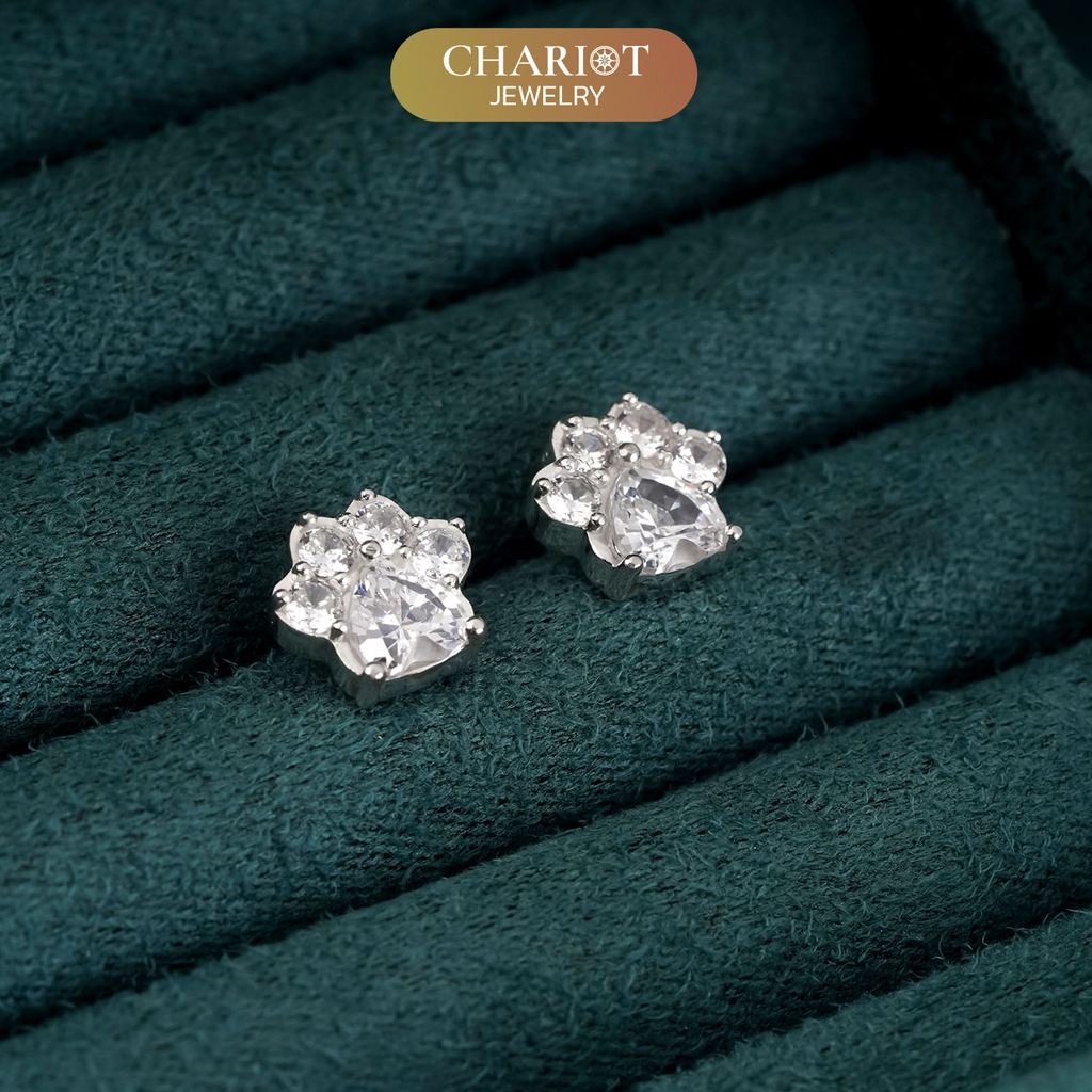 Khuyên tai bạc ECJ66 bàn chân cún yêu dễ thương ChariotJewelry