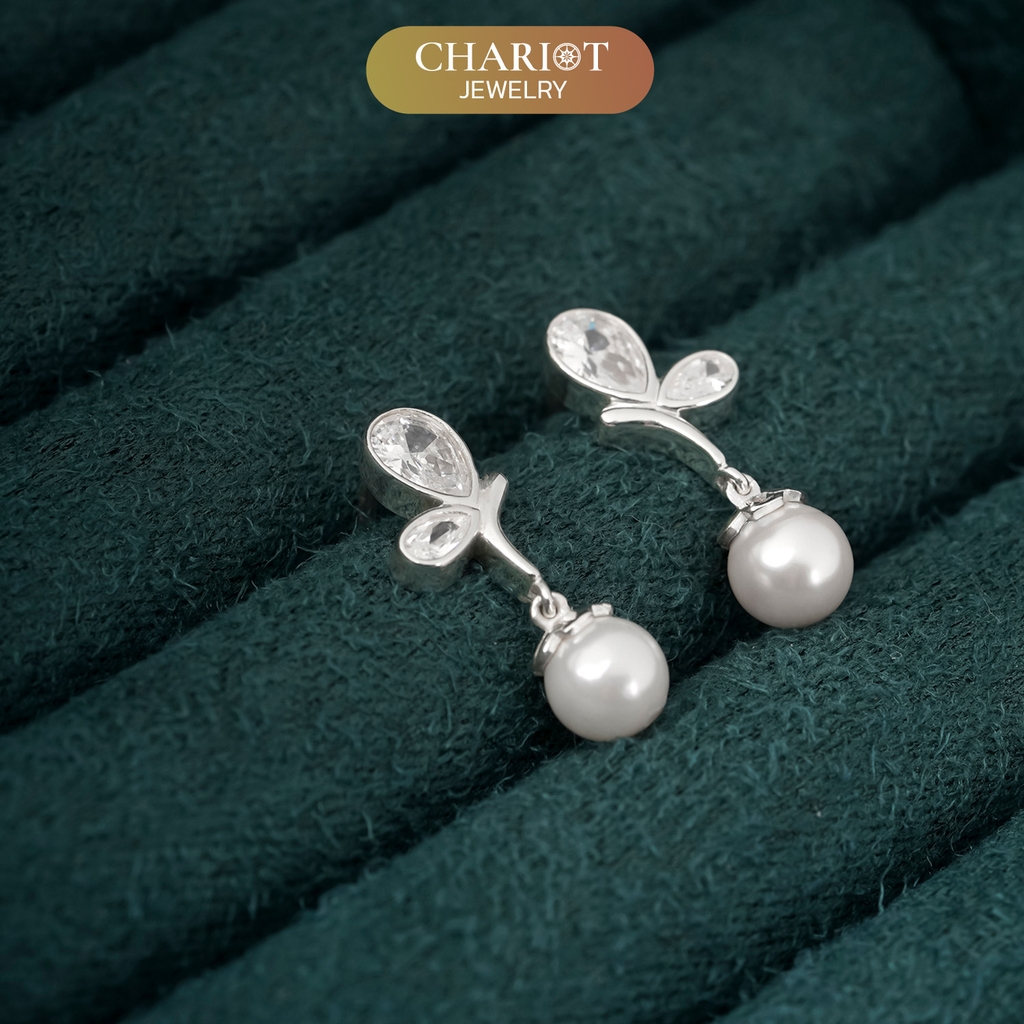 Khuyên tai bạc ECJ88 cánh bướm thêm ngọc trai điểm nhấn thanh lịch Chariot Jewelry