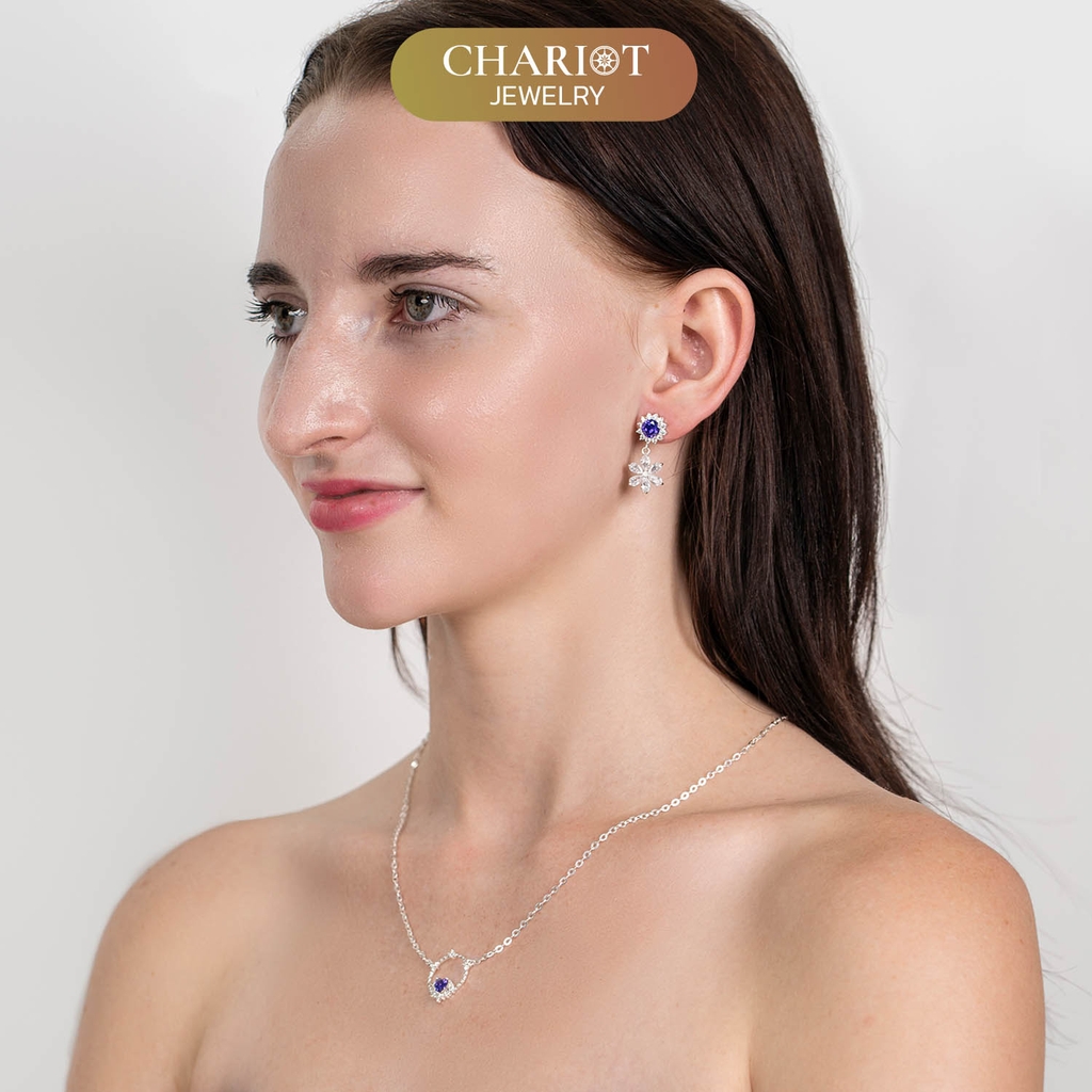 Khuyên tai bạc nữ ECJ13 hình bông hoa mặt trời, đính đá dành cho nữ ChariotJewelry