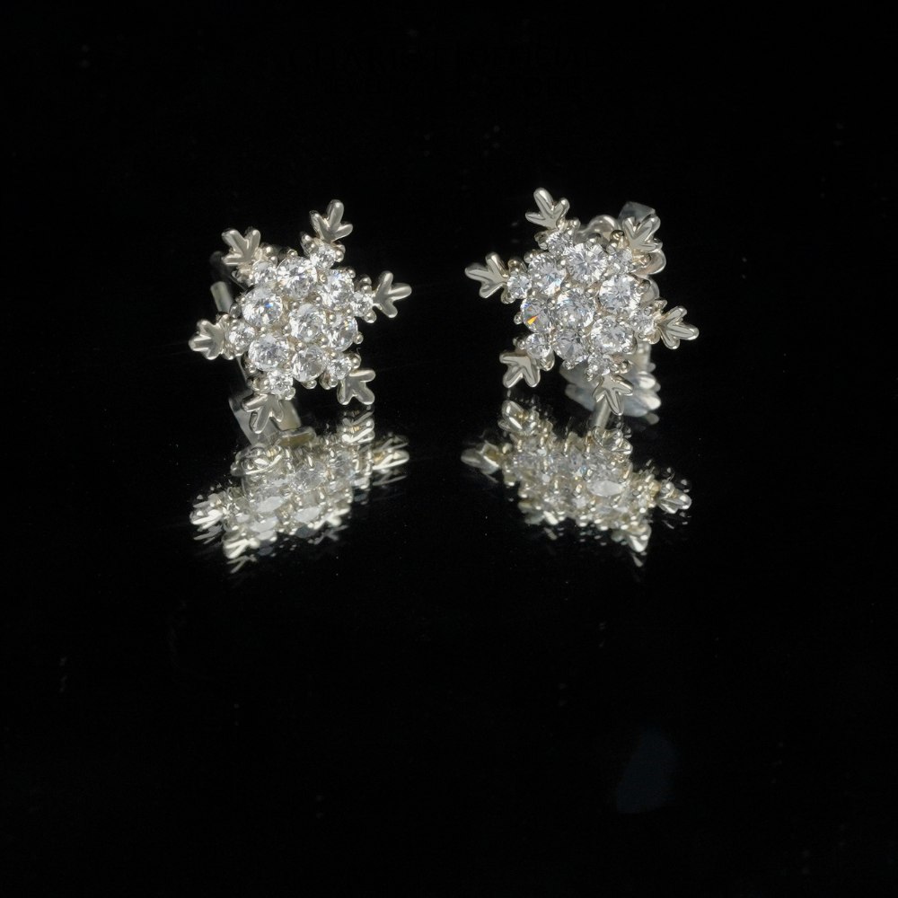 Khuyên tai bạc ECJ05 bạc 925 bông tuyết đính đá lấp lánh ChariotJewelry