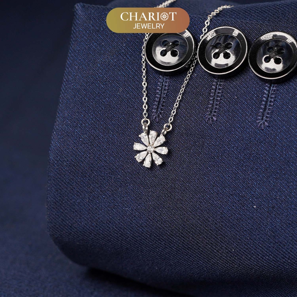 Dây chuyền DCJ69 hoa cúc đính đá CZ lấp lánh bạc 925 ChariotJewelry