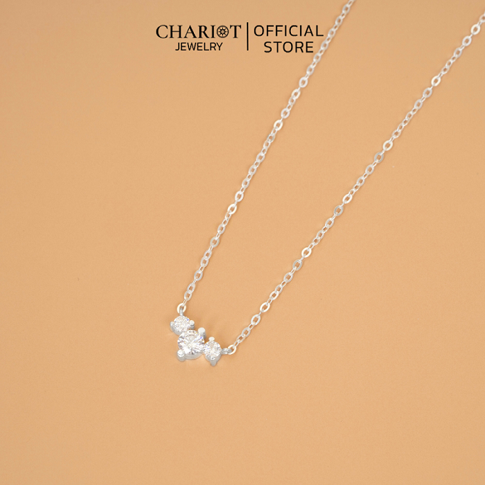 Dây chuyền bạc DCJ13 ba viên đá S925 ChariotJewelry