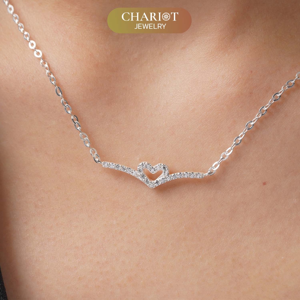 Dây chuyền DCJ78 trái tim thanh lịch đính đá CZ lấp lánh bạc 925 ChariotJewelry