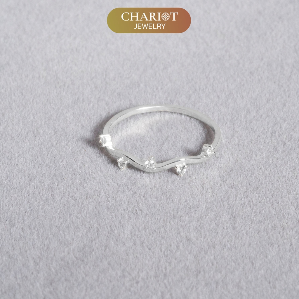 Nhẫn bạc NCJ115 Glittering Wave đính đá CZ, quà tặng sinh nhật ý nghĩa dành tặng bạn gái, ChariotJewelry
