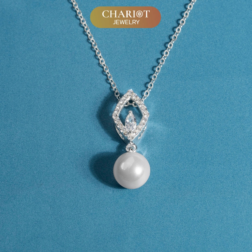 Dây chuyền bạc s925 DCJ183 ngọc trai đính đá CZ lấp lánh ChariotJewelry