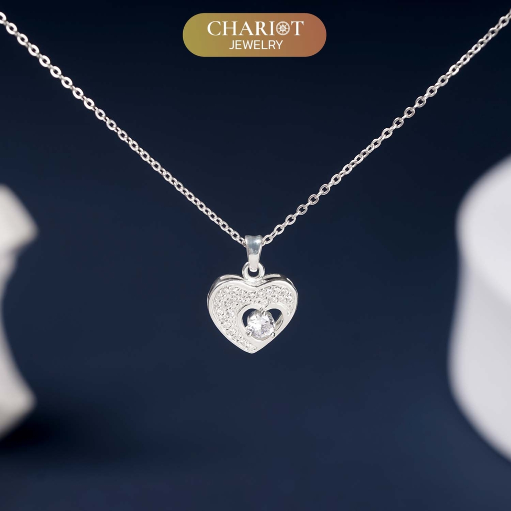 Dây chuyền bạc DCJ43 S925 Trái tim lấp lánh, quà tặng 8-3 ý nghĩa, Chariot Jewelry