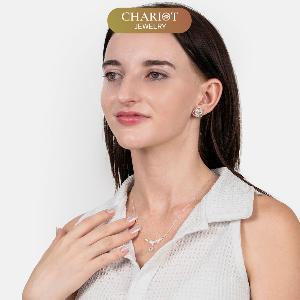 Dây chuyền DCJ64 dải hoa đính đá CZ trắng sáng S925 ChariotJewelry