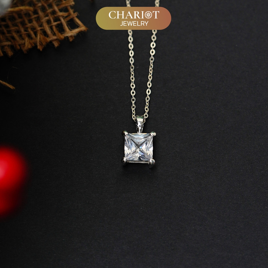 Dây chuyền bạc DCJ54 mặt đá vuông s925 ChariotJewelry