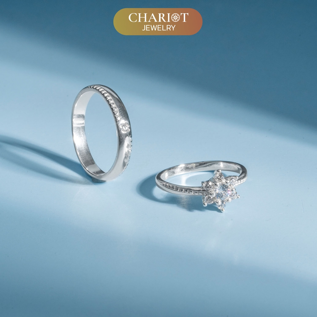 Nhẫn đôi bạc S925 nam nữ NCJ99 Sparkling Blossom, nhẫn couple bạc, quà tặng Valentine ý nghĩa dành tặng bạn gái, ChariotJewelry