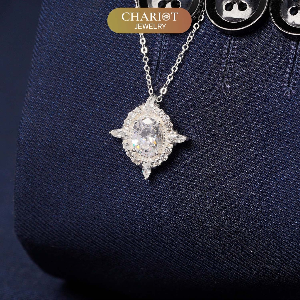 Dây chuyền DCJ71 mặt Oval đính đá CZ lấp lánh bạc 925 ChariotJewelry