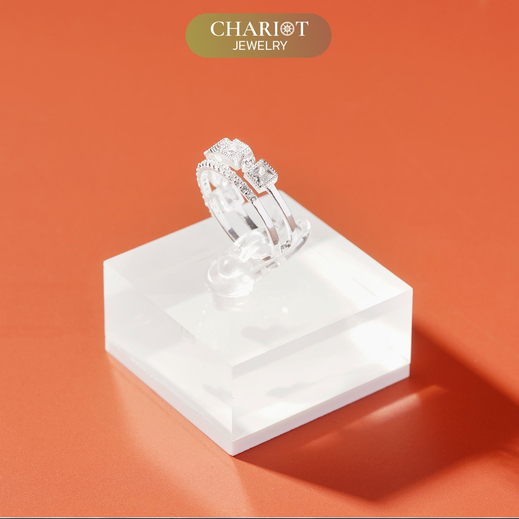 Nhẫn Bạc NCJ59 2 line đá vuông ChariotJewelry