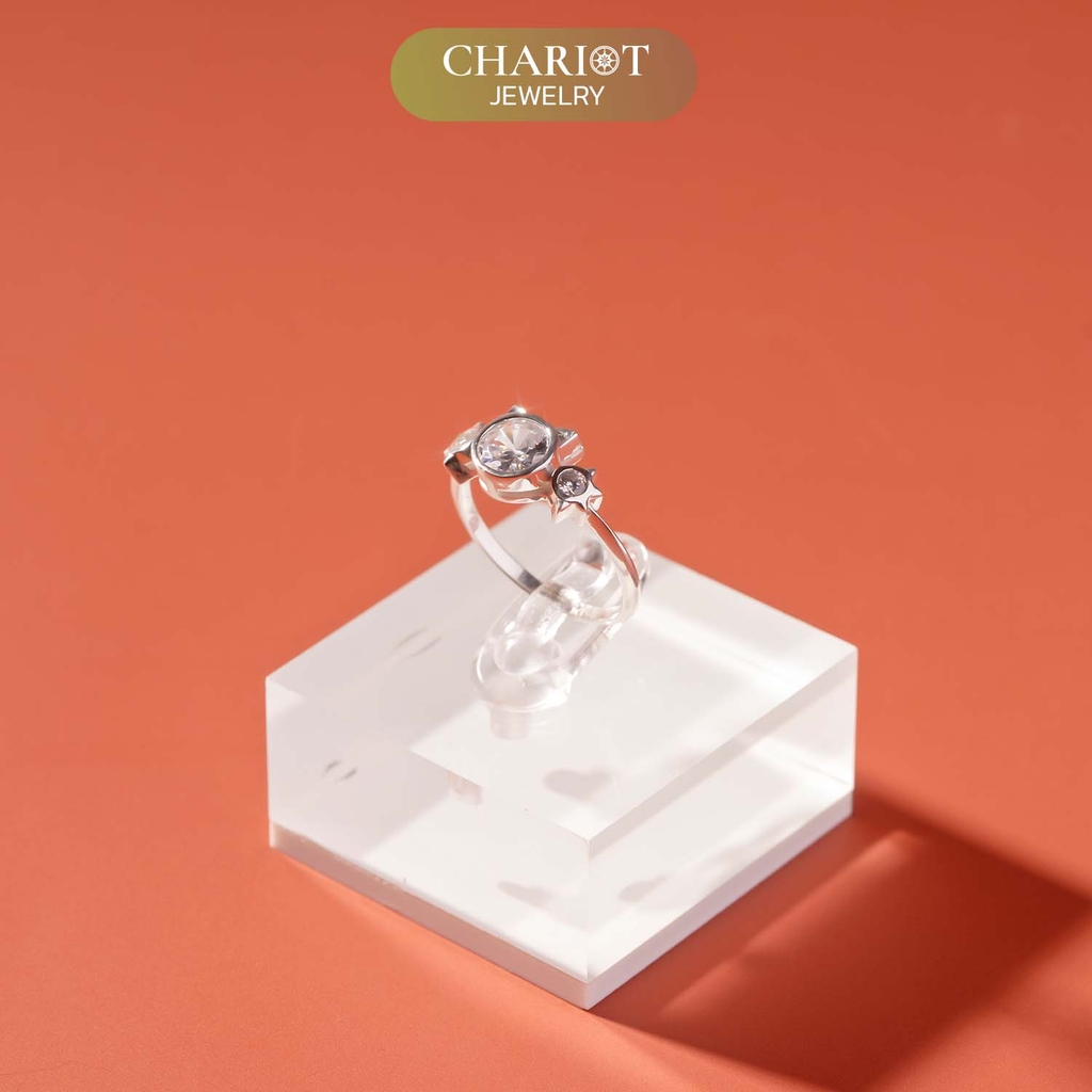 Nhẫn bạc NCJ44 925 CHARIOT họa tiết hình mèo dễ thương đính đá cao cấp ChariotJewelry