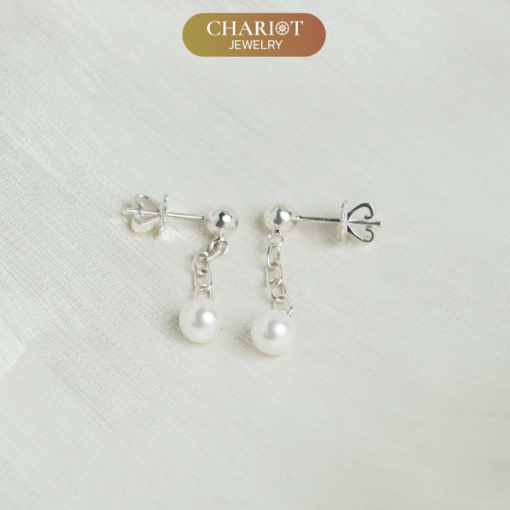 Khuyên tai nữ ECJ12  ngọc trai nhân tạo dáng dài thanh lịch ChariotJewelry