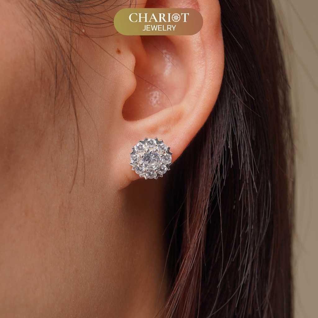Khuyên tai bạc  ECJ15 bạc 925 đính đá siêu xinh ChariotJewelry