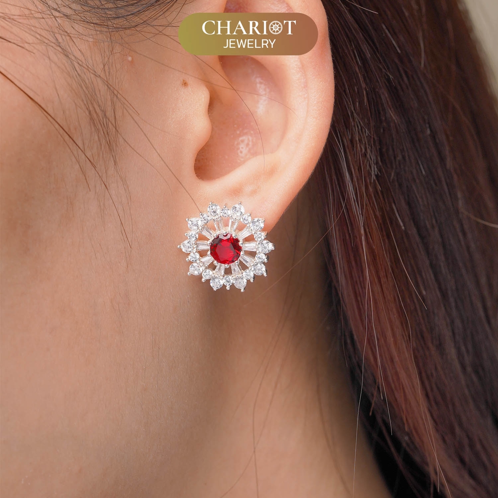 Khuyên tai bạc ECJ24 Vòng xoay hoa mặt trời s925 ChariotJewelry