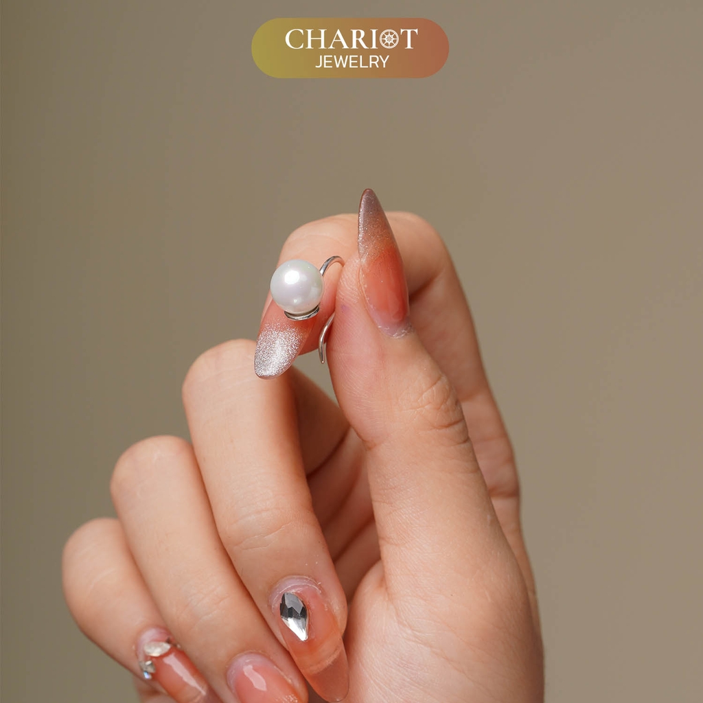 Khuyên tai bạc ECJ30 Minimalist Pearl s925 ChariotJewelry