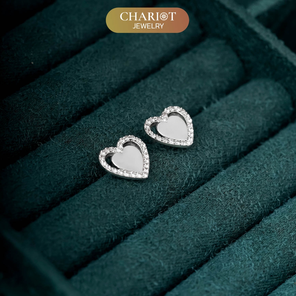 Khuyên tai bạc ECJ51 hình trái tim thanh lịch, dễ phối đồ ChariotJewelry
