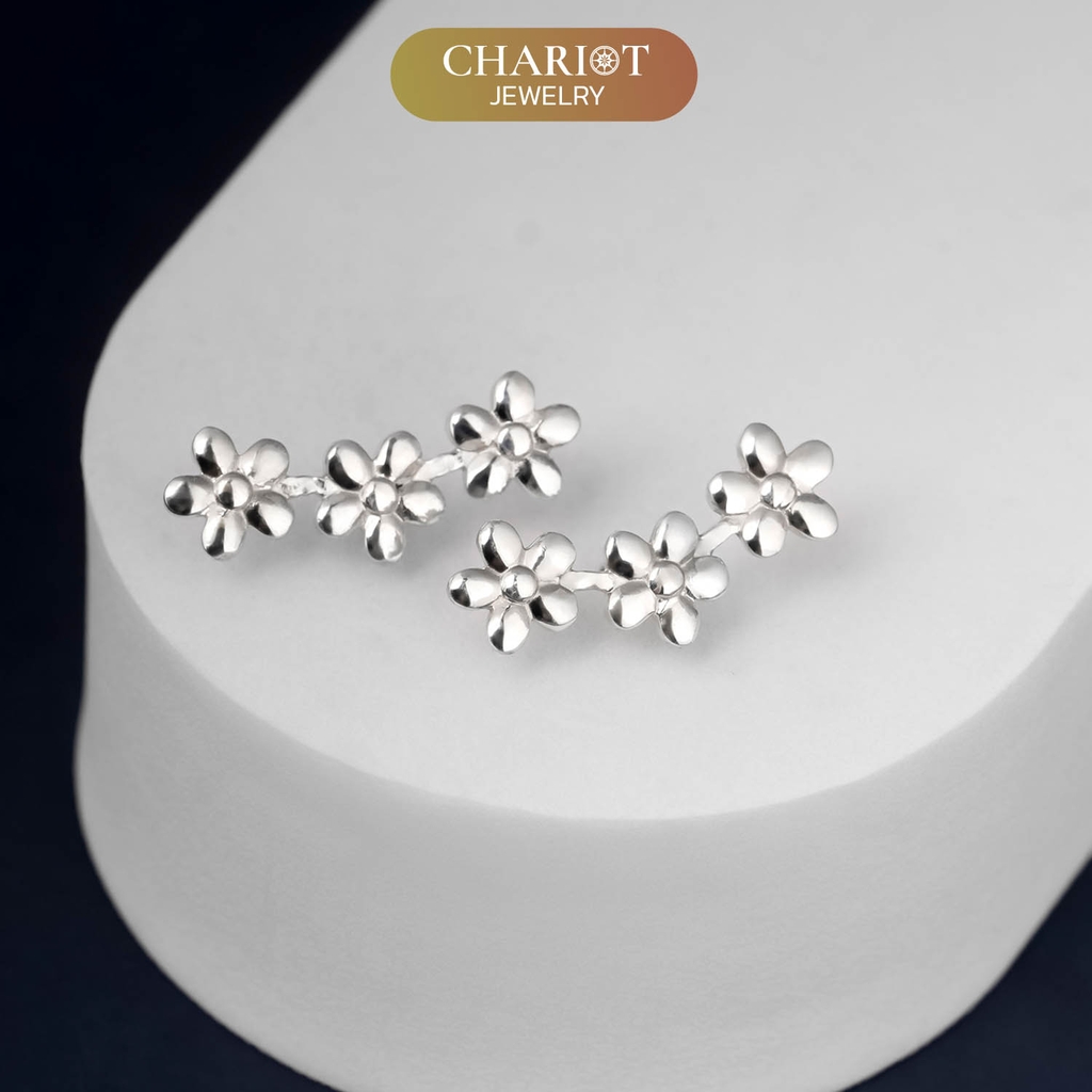 Khuyên tai bạc ECJ56 ba bông hoa nhỏ xinh, nữ tính ChariotJewelry