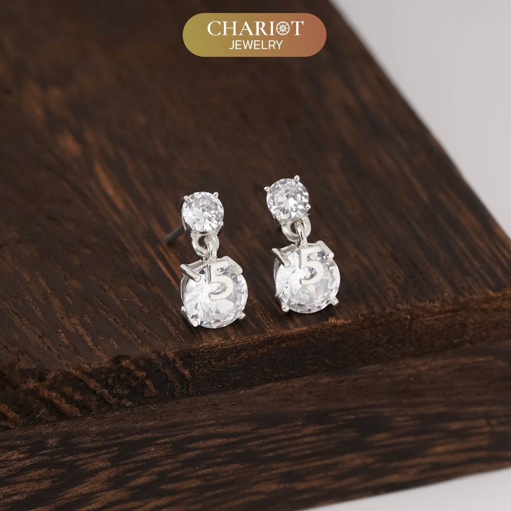 Khuyên tai bạc ECJ63 dáng thả đá vuông mộng mơ, cá tính ChariotJewelry