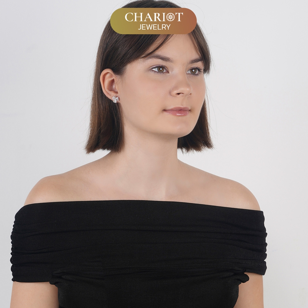 Khuyên tai bạc ECJ73 cánh hoa lấp lánh, đơn giản và nữ tính Chariot Jewelry