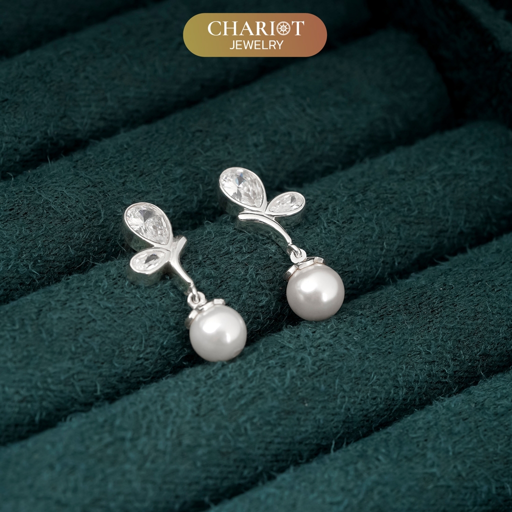 Khuyên tai bạc ECJ88 cánh bướm thêm ngọc trai điểm nhấn thanh lịch Chariot Jewelry