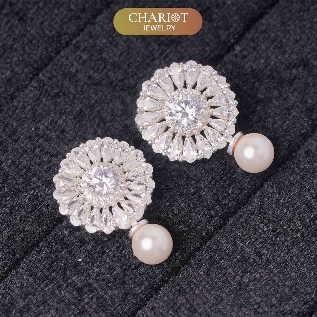 Khuyên tai bạc ECJ25 White Sunflower s925 ChariotJewelry