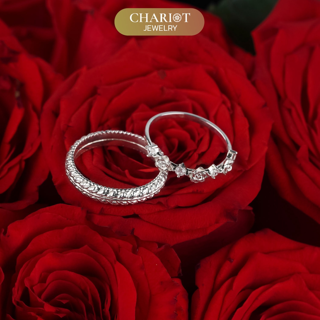Nhẫn đôi bạc S925 nam nữ NCJ142 Blooming Love, nhẫn couple bạc, quà tặng 8-3 ý nghĩa dành tặng bạn gái, ChariotJewelry