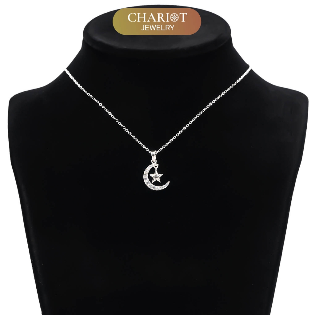 Dây chuyền bạc s925  DCJ116 Moon, Star & Sun, đính đá CZ cao cấp, ChariotJewelry