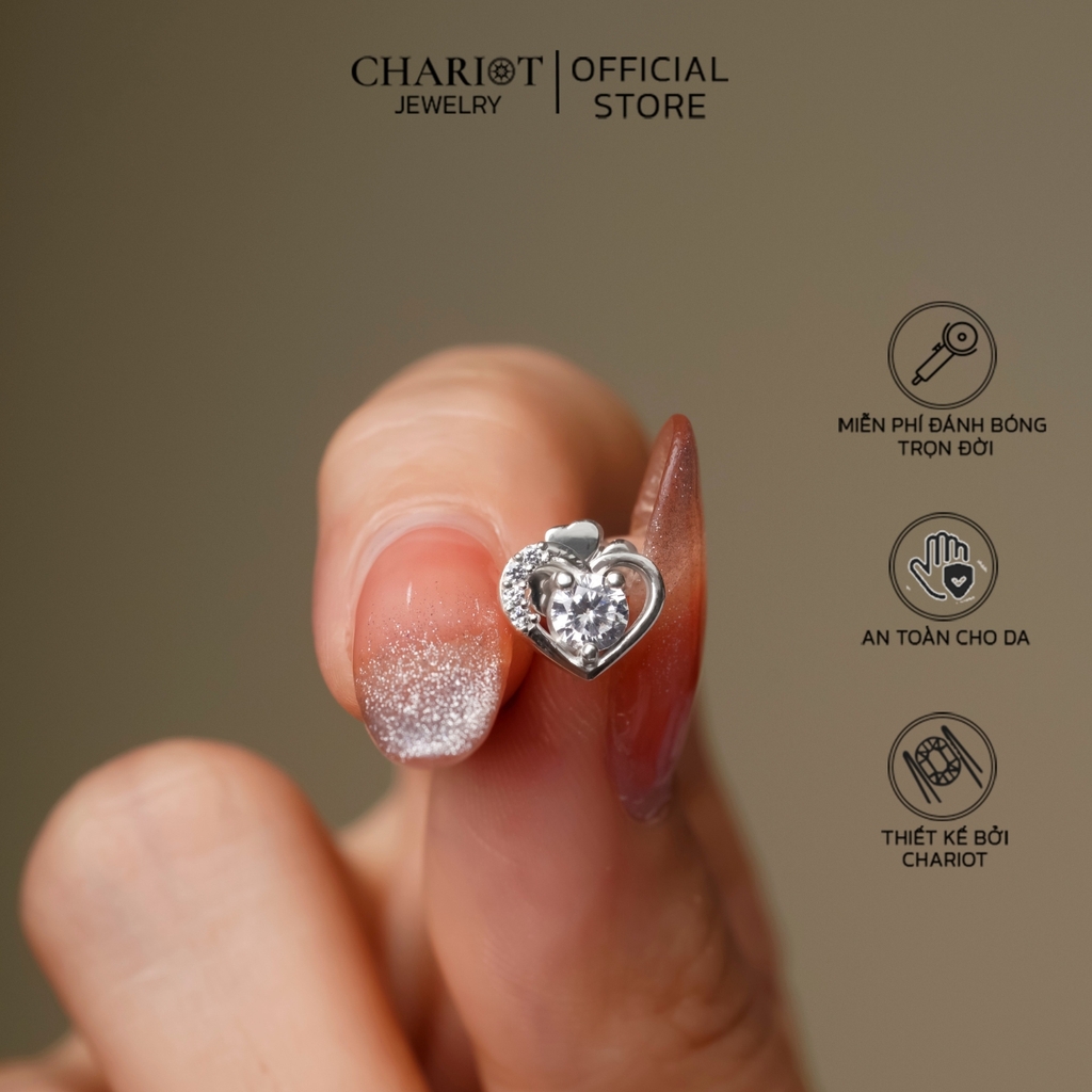 Khuyên tai Bạc ECJ23 Trái tim đá s925 ChariotJewelry