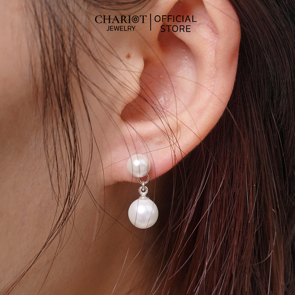 Khuyên tai nữ ECJ11 ngọc trai nhân tạo xinh xắn, dễ thương ChariotJewelry