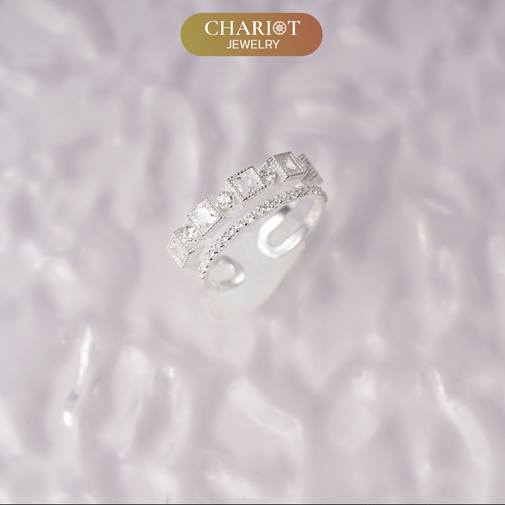 Nhẫn Bạc NCJ59 2 line đá vuông ChariotJewelry