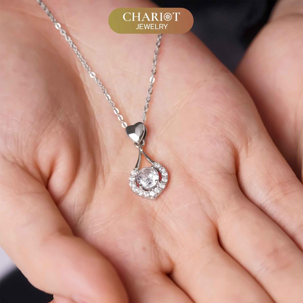 Dây chuyền DCJ40 S925 giọt nước đính đá bạc, quà tặng Valentine ý nghĩa,  Chariot Jewelry