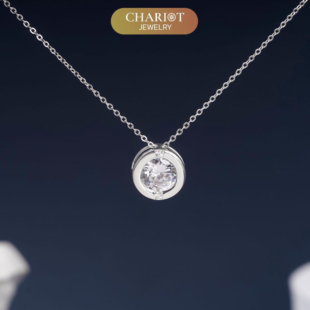 Dây chuyền bạc DCJ53 thiết kế tròn đính đá lấp lánh s925 ChariotJewelry
