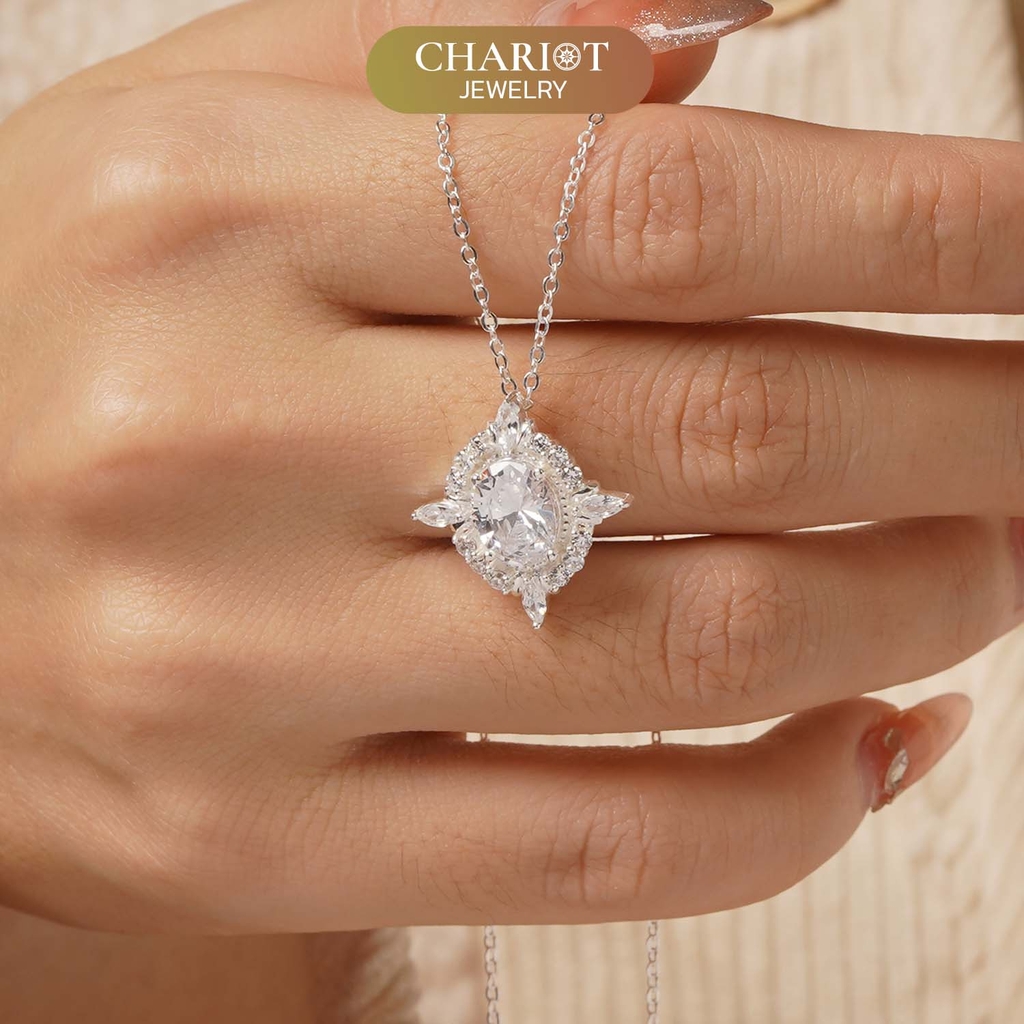 Dây chuyền DCJ71 mặt Oval đính đá CZ lấp lánh bạc 925 ChariotJewelry