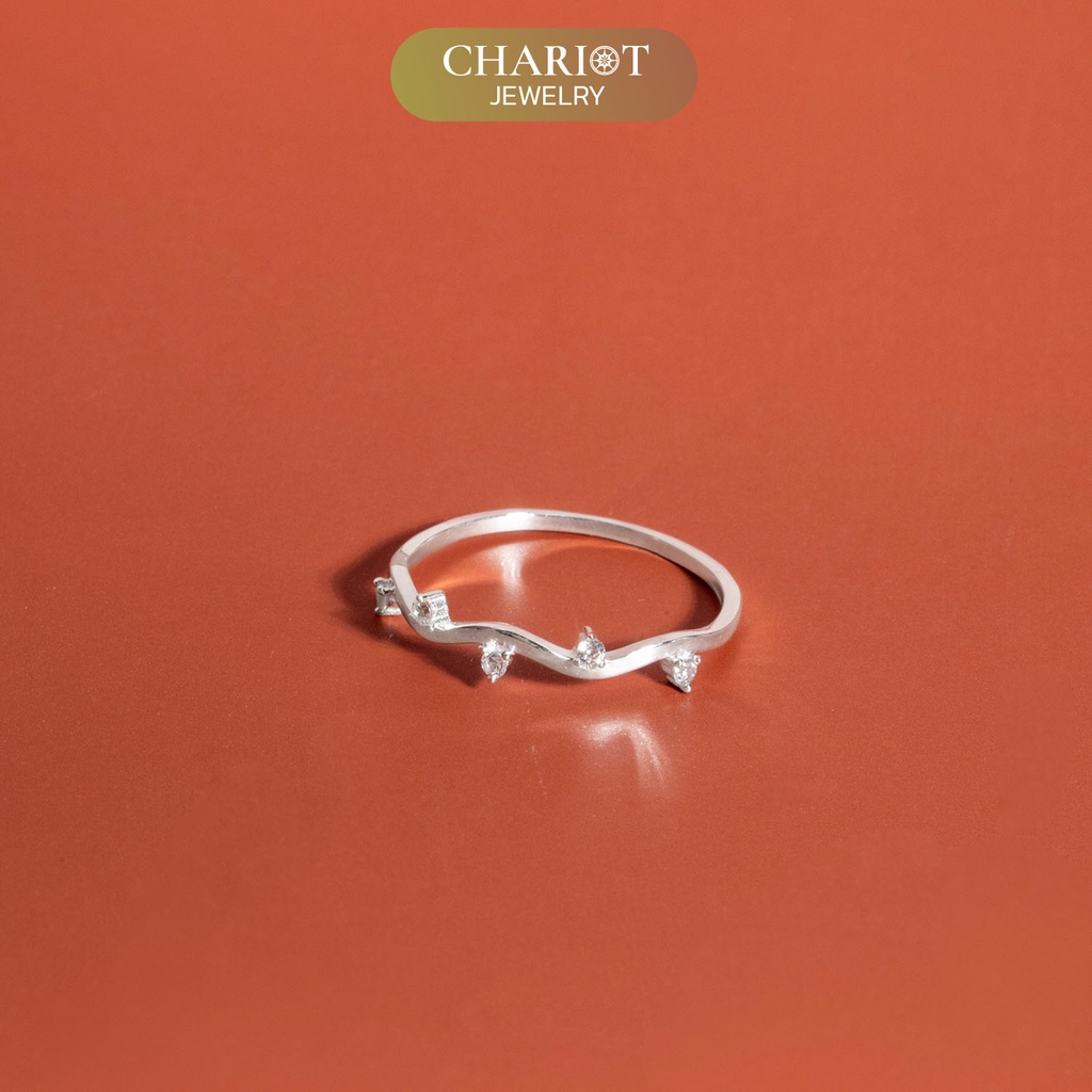 Nhẫn bạc NCJ115 Glittering Wave đính đá CZ, quà tặng sinh nhật ý nghĩa dành tặng bạn gái, ChariotJewelry