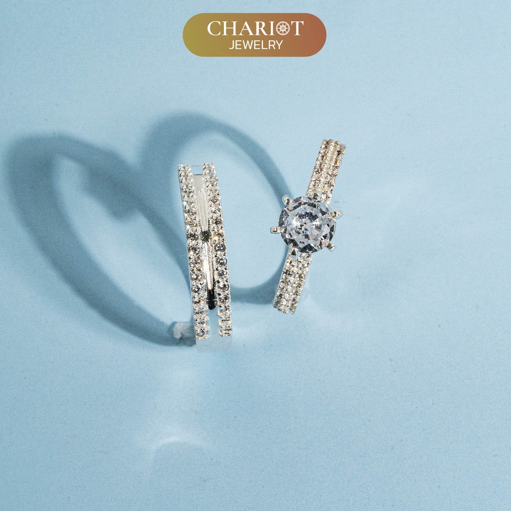 Nhẫn đôi bạc S925 nam nữ NCJ100 Gemstone Sparkle, nhẫn couple bạc, quà tặng 8-3 ý nghĩa dành tặng bạn gái, ChariotJewelry